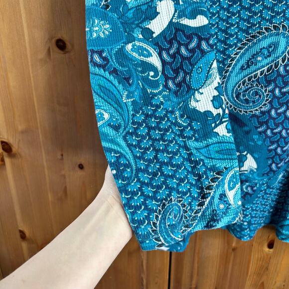 Roamans Paisley Waffle Boho Blouse Women’s 3X Thermal Long Sleeve Button Spring - Picture 4 of 8